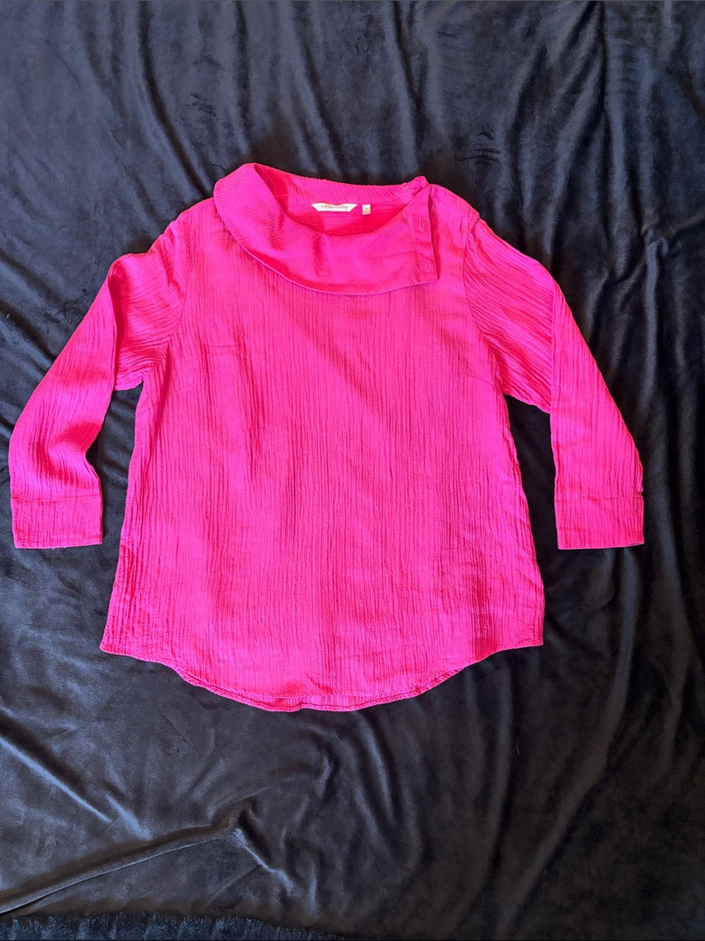 Soft Surroundings Crinkle Cotton Gauze Cowl Neck Top Hot Pink. Size L